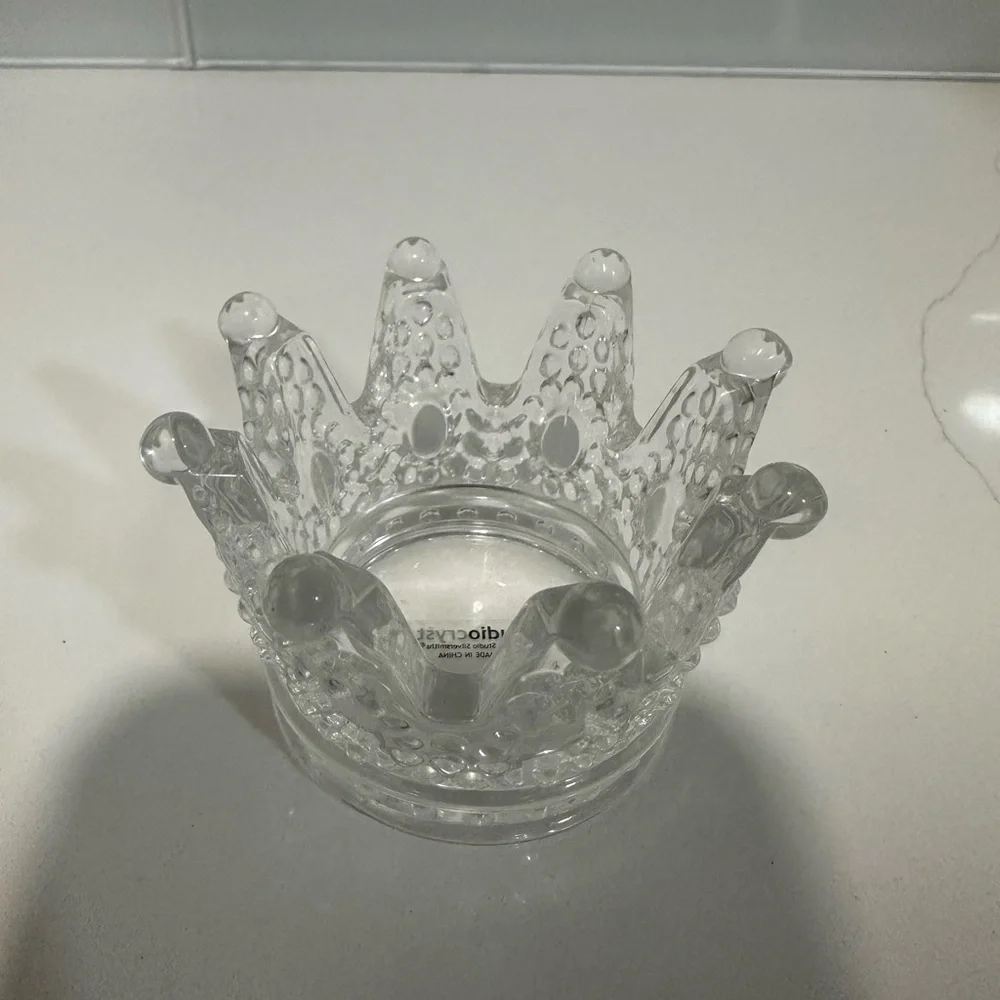 Crown Glass Crystal Tea Light Home Decor Studio Crystal Clear Cute 2